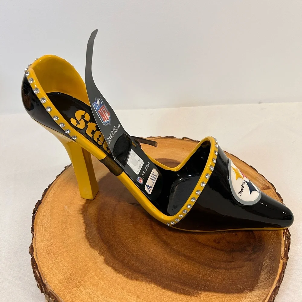NFL Football Pittsburgh Steelers High Heel Jeweled Team‎ Shoe Wine Holder - Picture 2 of 10